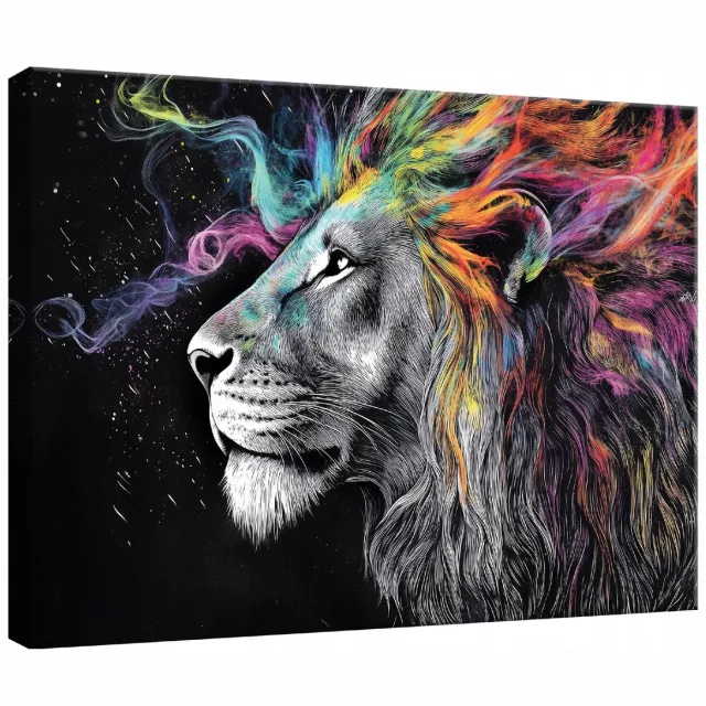 WALLARENA Canvas schilderij - 60x40 cm - abstracte leeuw voor slaapkamer, woonkamer, keuken multikleurig