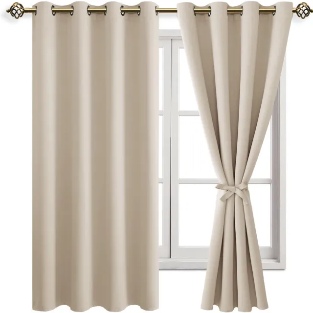 Unyqoos ® Stijlvolle Verduisteringsgordijnen met Inslagringen voor Slaap- en Woonkamer, Set van 2, Beige, 175x140 cm