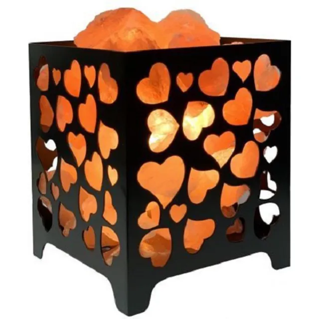 LalaShops Zoutlamp - Himalaya Zoutstenen - Metalen Korfje - Hartjes Zalm Roze