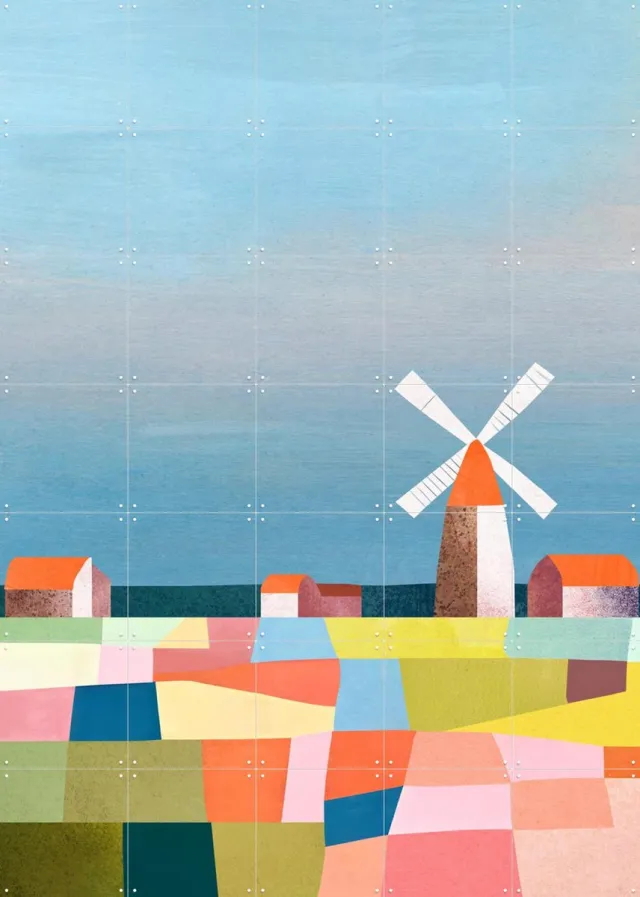 IXXI Tulip Season, Henry Rivers - 100 x 140 cm - Grote wanddecoratie en posters - Speels, Kleurrijk, Geometrische Kunst, Illustraties, Woonkamer Blauw