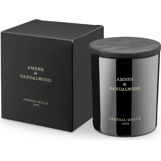 Cereria Mollà 1899 Amber & sandalwood Geurkaars - 230 gram - sojawas en katoenen lont zwart