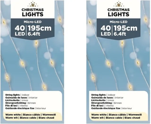 Lumineo Draadverlichting - 6x - 40 LEDs - warm wit - 195 cm - kerstverlichting batterijen