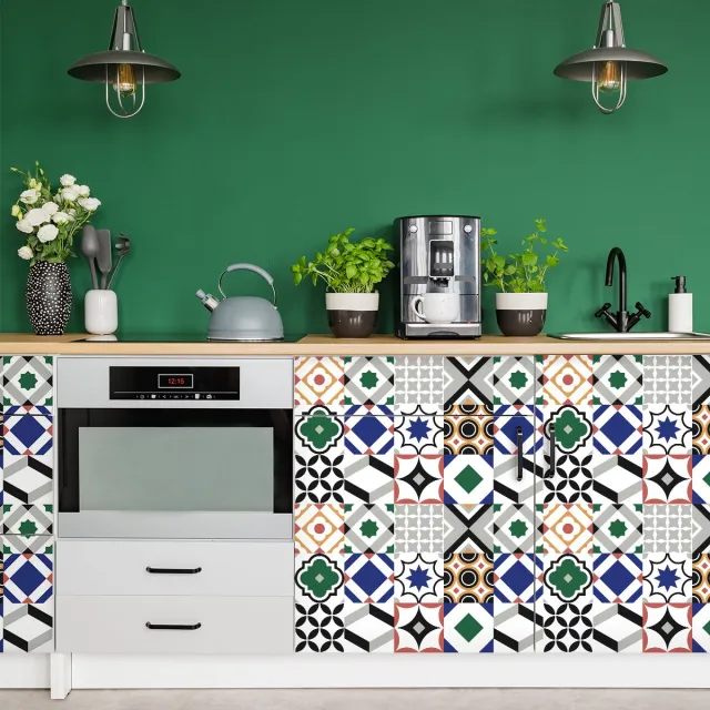 Ambiance Sticker Zelfklevende tegelmuurstickers voor keuken en badkamer - 60 Vargas cementtegel meubelstickers - 60 stickers 15x15cm Multi color