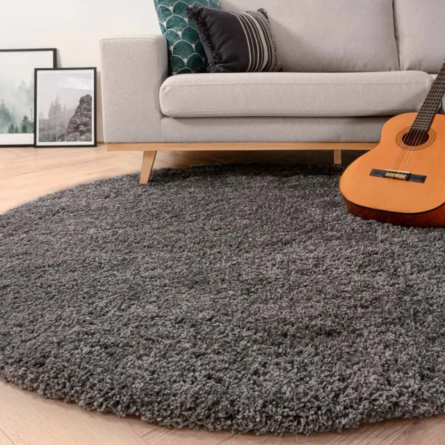 Tapeso Rond hoogpolig vloerkleed - Shaggy Grand donkergrijs 80