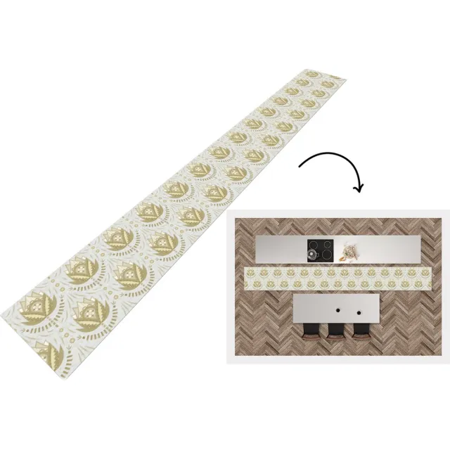 KitchenYeah Keukenloper - Keukenmat - Bloemen - Goud - Patronen - 360x60 cm - Keuken vloerkleed, foto 3