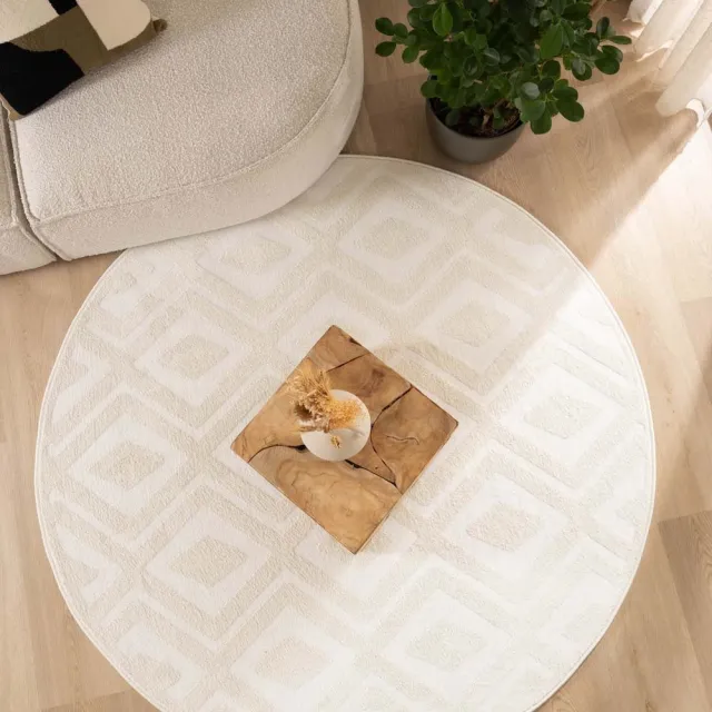 Nordic Weavers Scandinavisch vloerkleed rond - Contour Diamond crème 250