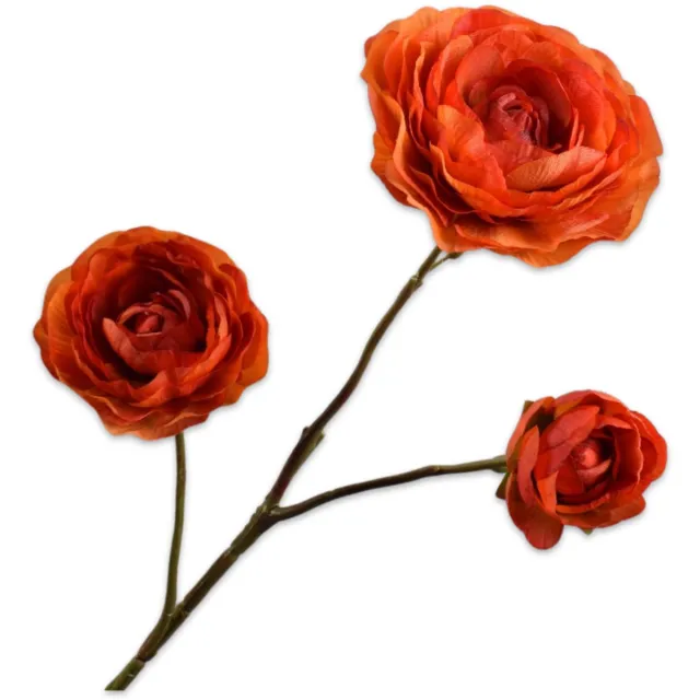 Silk-ka Kunstbloem-Zijden Bloem Ranonkel Tak Orane 46 cm Oranje -Roze