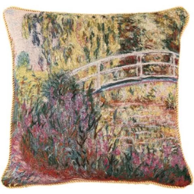Signare Kussenhoes - luxe Gobelinstof - Japanse brug - Claude Monet - 45 cm Creme