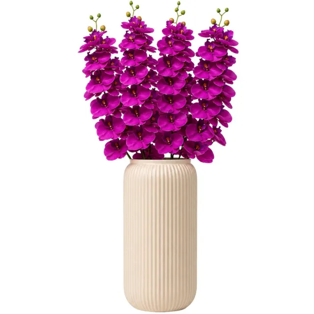 Bellatio Design Kunstbloem Orchidee Bora - 4x - fuchsia roze - 77 cm - losse stelen - kunst zijdebloemen - Phalaenopsis