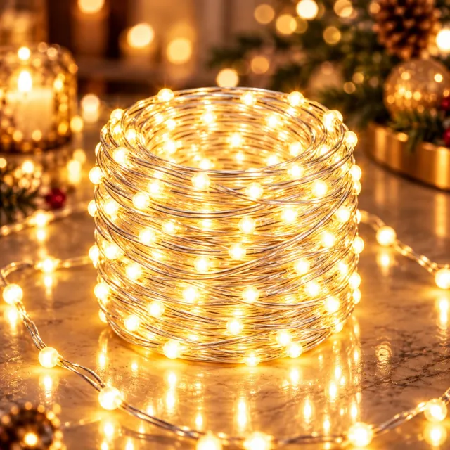 LAPAMAX Kerstverlichting Buiten 800 LED 100 m - Fairy Lights met Stekker & IP44 Adapter - Lichtsnoer Buiten met 8 Lichtstanden & Geheugenfunctie - Lichtslinger en Tuinverlichting voor Grote Tuin, Hotel & Evenement - Warm Wit