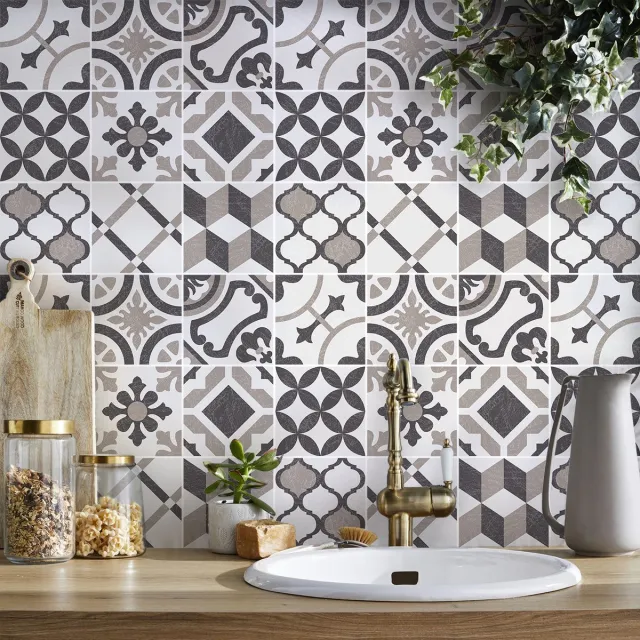 Ambiance Sticker Tegelstickers voor de muur in keuken en badkamer - 9 cementtegelstickers, Azulejos Andy Style - 9 stickers, 10x10cm Multi color