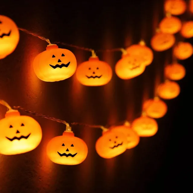 KZQ Waterdichte Batterijgevoede Halloween Lichtslinger met 20 LED-lampjes, 3D Oranje Pompoen, Constant en Flikkerend Licht, 3 Meter, Schattig Ontwerp voor Binnen- en Buitendecoratie