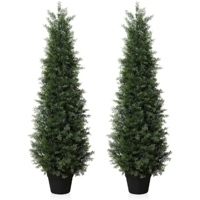 BOG Kunstplanten Buiten 120 Cm - Set Van 2 Cipres Bomen - Kunstplanten In Pot - UV Bestendig - Nep Cederboom Voor Binnen En Buiten - Tuin - Veranda - Woondecoratie GROEN