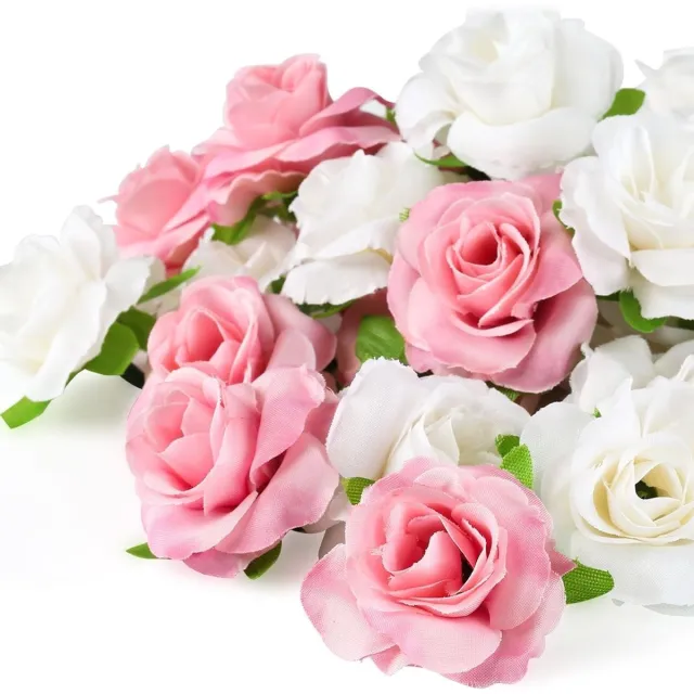 Cosensi Kunstbloemkoppen 50 stuks voor bruiloft feest decoratie doe-het-zelf - rozen wit roze - 4 cm doorsnee - bloemsierkunst bloemschikken botanisch. Any