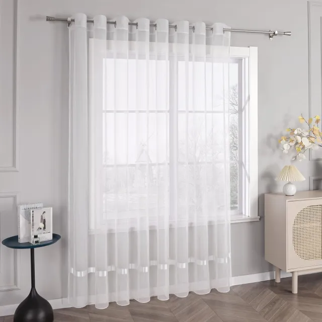 Ibenzoa Transparante Voile Gordijn Sjaal met Satijnen Linten voor Moderne Raamdecoratie m145/300 wit
