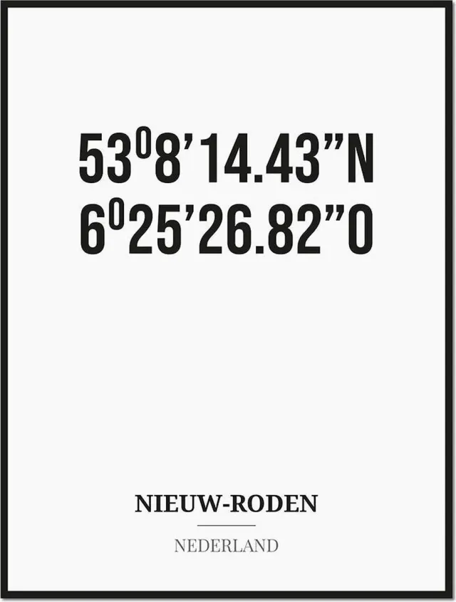 Studio216 Poster/kaart NIEUW-RODEN met coördinaten zwart, wit