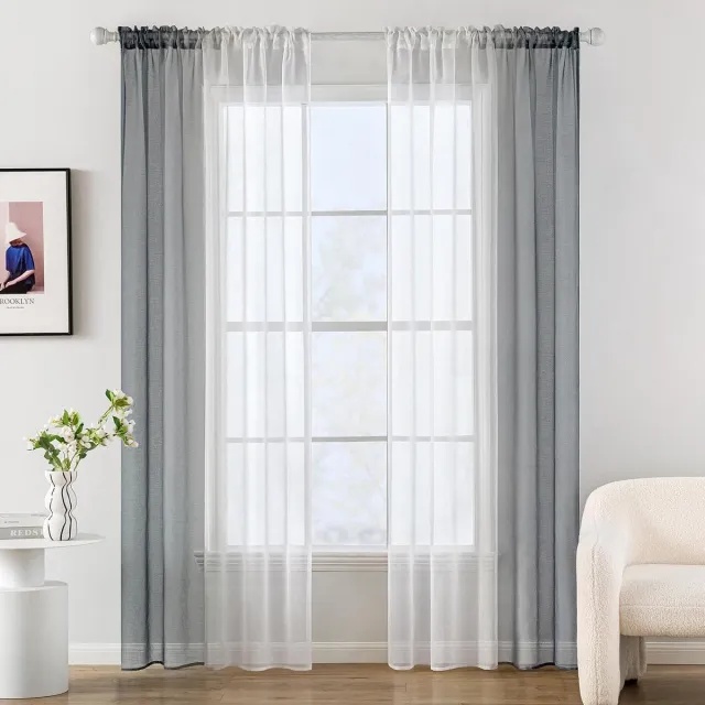 Miulee Gordijnen, gordijnen, transparant, tweekleurig, kerstgordijnen, vitrages, voor slaapkamer en woonkamer, set van 2, 140 x 160 cm grijs