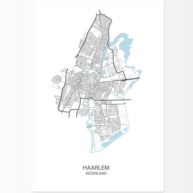 De Lange Koe Poster - Haarlem Plattegrond - 42 X 29.7 Cm - Wit