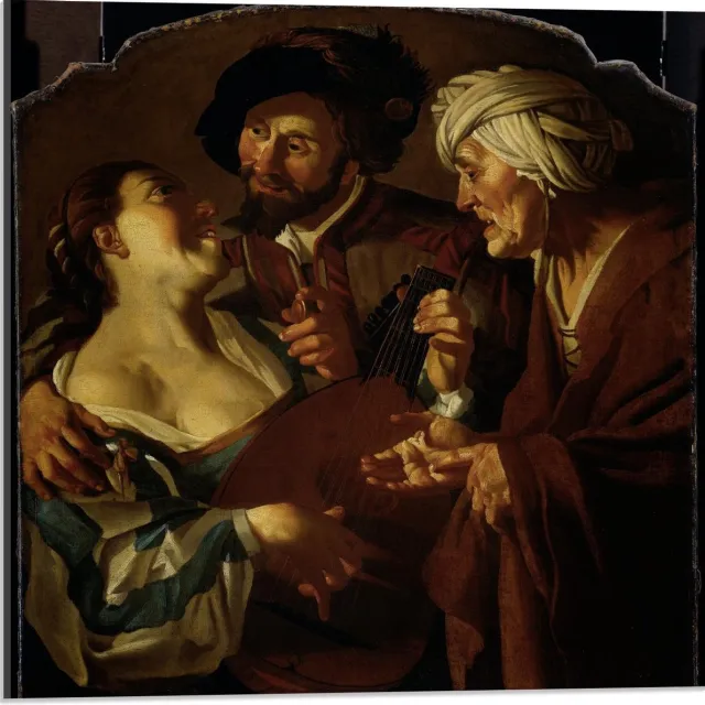 KuijsFotoprint Acrylglas - Oude meesters - De koppelaarster, Dirck van Baburen - 50x50cm Foto op Acrylglas (Wanddecoratie op Acrylglas) Bruin