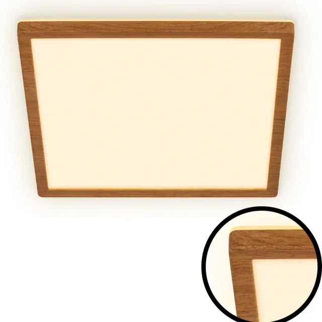 B.K.Licht BRILONER Tava Wood - LED Plafonniere met houtlook - plafondlamp met Indirect licht - warm wit licht - 29 x 29 x 3 cm - 18W bruin (hoekig)