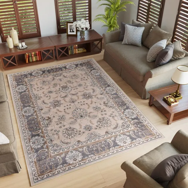 Tapiso Colorado Vloerkleed Beige Woonkamer Klassiek Tapijt Beige1