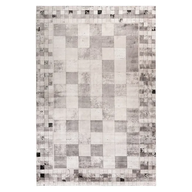 Padiro design laagpolig vloerkleed 240 x 340 cm - lichtgrijs - modern abstract ontwerp - patchwork - voor vloerverwarming - van viscose, polyacryl en katoen