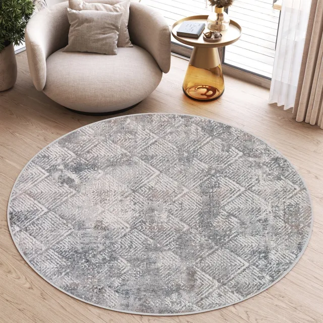 Tapiso Valley Rond Vloerkleed Grijs Laagpolig Woonkamer Tapijt Maat- 200x200 Lichtgrijs 2