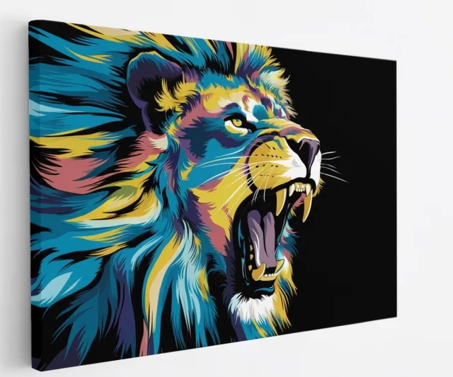 Saammp Canvas Schilderij - Abstracte Leeuw - Kleurrijk - Dieren - Natuur - 70x50 - Foto op canvas - Wanddecoratie - Muurdecoratie Woonkamer - Slaapkamer decoratie - Canvas Print Multicolor