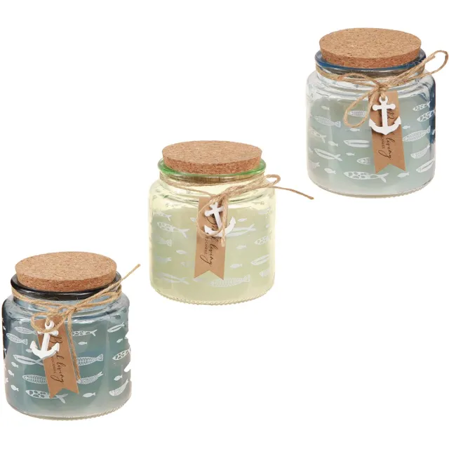 Dijk Natural Collections Geurkaarsen in glas viskaarsen maritiem blauw groen H11cm 3st