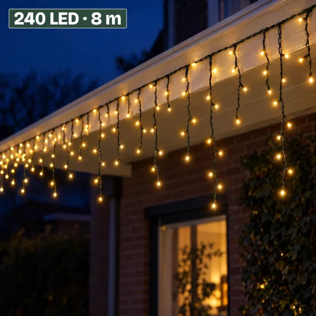 Levano Kerstverlichting Buiten - 240 LED - Tuinverlichting op Zonne-energie - Lichtsnoer - IJspegelverlichting - Kerstverlichting op Batterij - Lichtgordijn - Kerstlampjes Buiten - Solar Verlichting - Afstandsbediening Verlichting - Timer