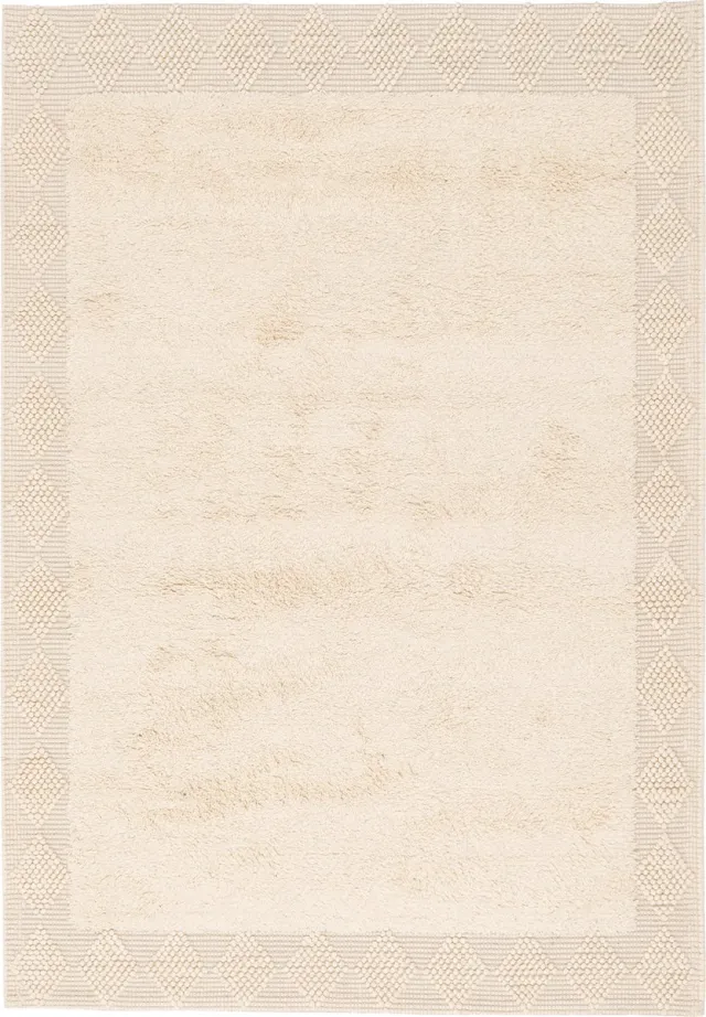 Pergamon Natuurtapijt Vloerkleed Shaggy Wol Linea Border Wit