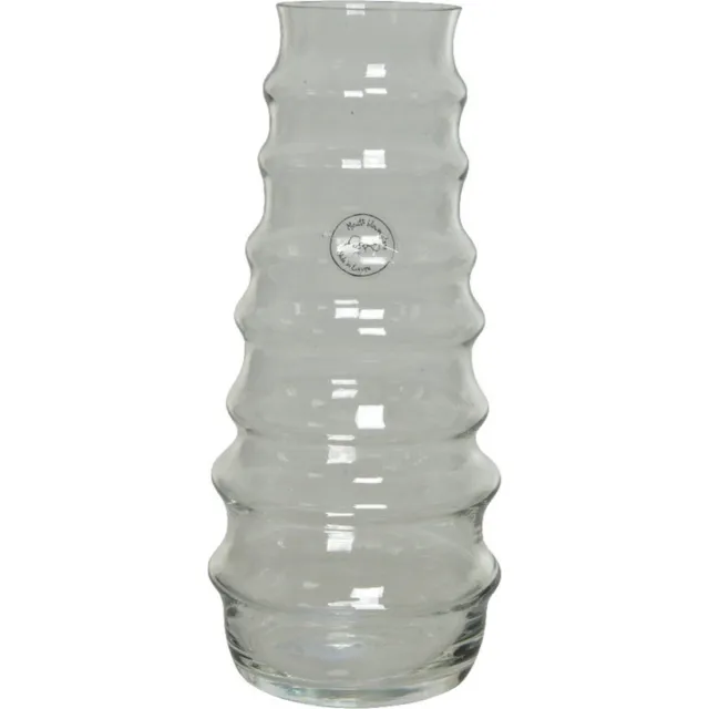 Decoris Handgemaakte bloemenvaas - modern design - glas - 13x30 cm - ribbels Transparant