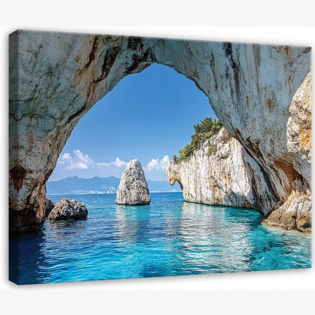 WALLARENA Schilderij op canvas - 120x80 cm - Oceaan landschap met rotsen en natuur - Geschikt voor slaapkamer en woonkamer Veelkleurig