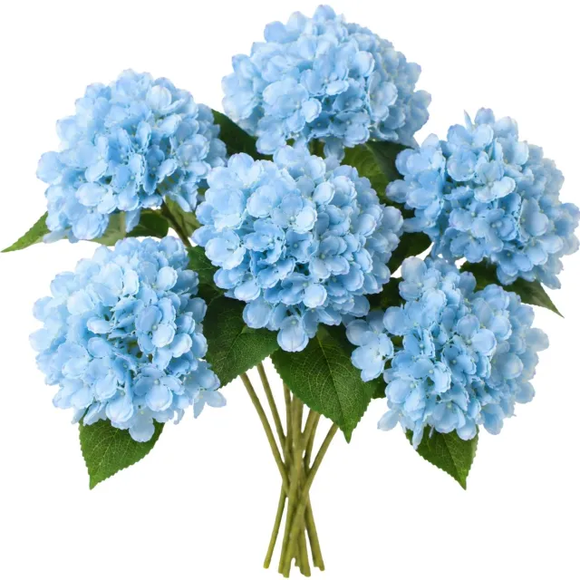 ROSIFY Kunstbloemen Kunst Hortensia - Nepbloemen - Kunstbloemen Boeket - Set van 6 stuks - 46cm - Blauw Blauw 6