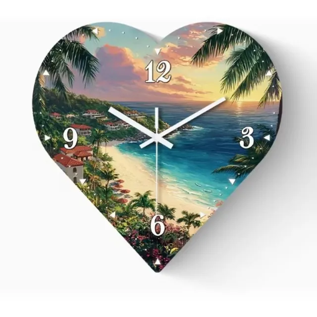 O.T.Trends Wandklok Tropical Beach – 30 cm – Stille Wandklok met Tropisch Zeezicht Multie