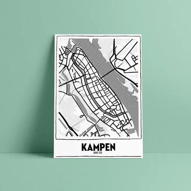 Pankra Plattegrond Kampen - Tekening - A5 kaart - Stadskaart Wit
