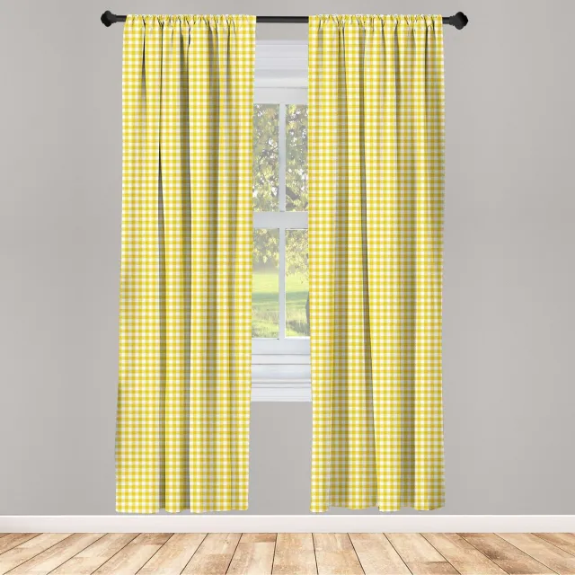 ABAKUHAUS Raamgordijnen – Geel-Wit, 2x75x225 cm – Microvezel Geel wit