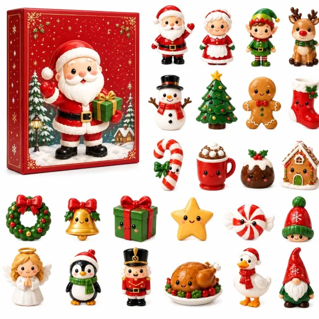 SWGOTA Adventskalender met 24 acryl kersthangers - Kerstfiguren en feestelijke motieven in kerstdoos Rood