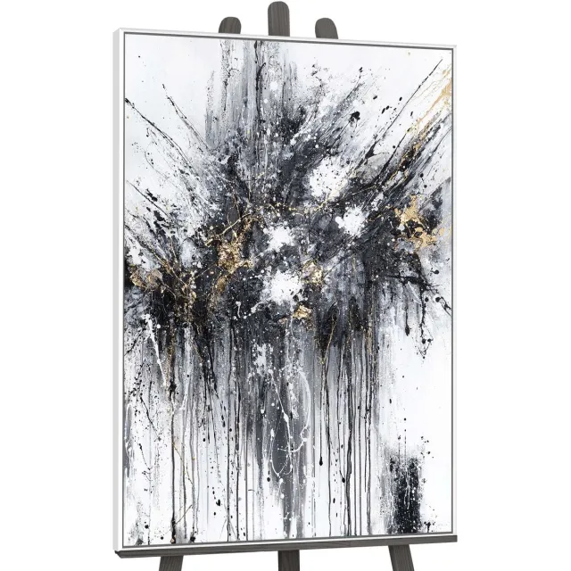 YS Canvas schilderij handgeschilderd dance of splashes abstract – YS-Art Gallery – Luxe wanddecoratie voor woonkamer – Modern schilderij voor slaapkamer en hal White