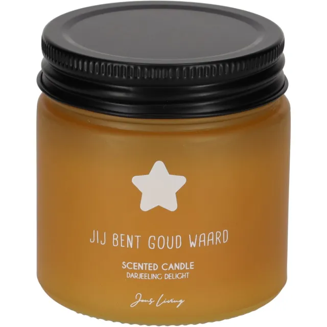 JENS Living Geurkaars - JIJ BENT GOUD WAARD - Branduren: 15u - Geur: Darjeeling Delight - 7 x 7 x 8 cm