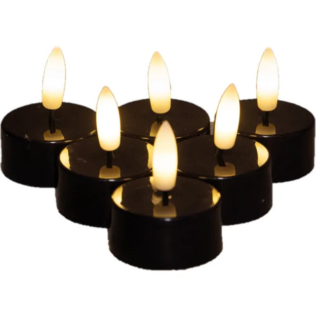 Anna's Collection LED theelichtjes/waxinelichtjes - 6x st - zwart - D3,5 x H1,5 cm