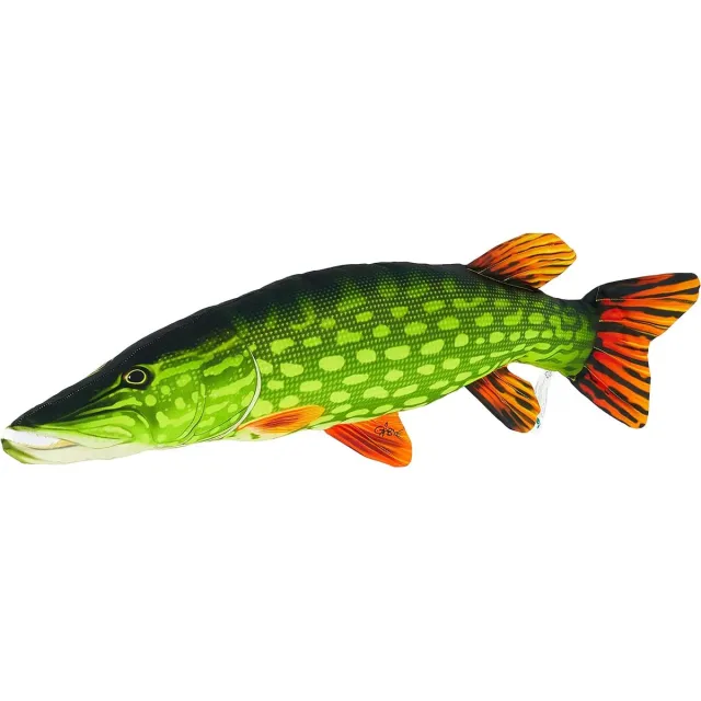 Eurocatch Snoek kussen - Knuffel - Sierkussen - Visknuffel Groen Geel
