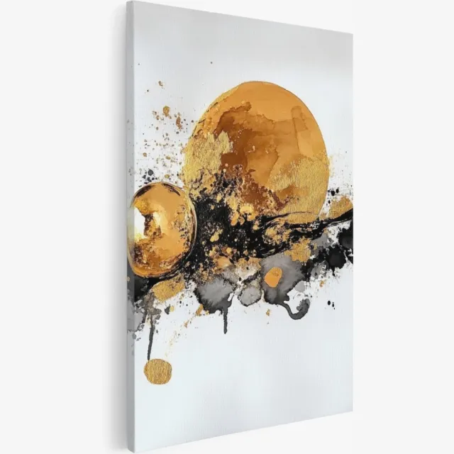 Saammp Canvas Schilderij - Goud - rond - Abstract kunstwerk - 30x45 - Foto op canvas - Wanddecoratie - Muurdecoratie Woonkamer - Slaapkamer decoratie - Canvas Print Multicolor