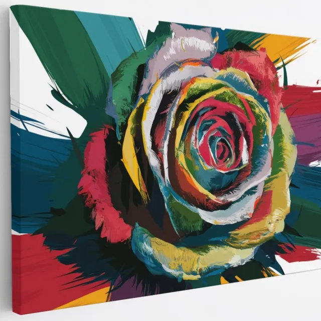 Saammp Canvas Schilderij - Kleurrijke Roos Abstract Kunst - Natuur - 30x20 - Foto op canvas - Wanddecoratie - Muurdecoratie Woonkamer - Kantoor Decoratie Multicolor