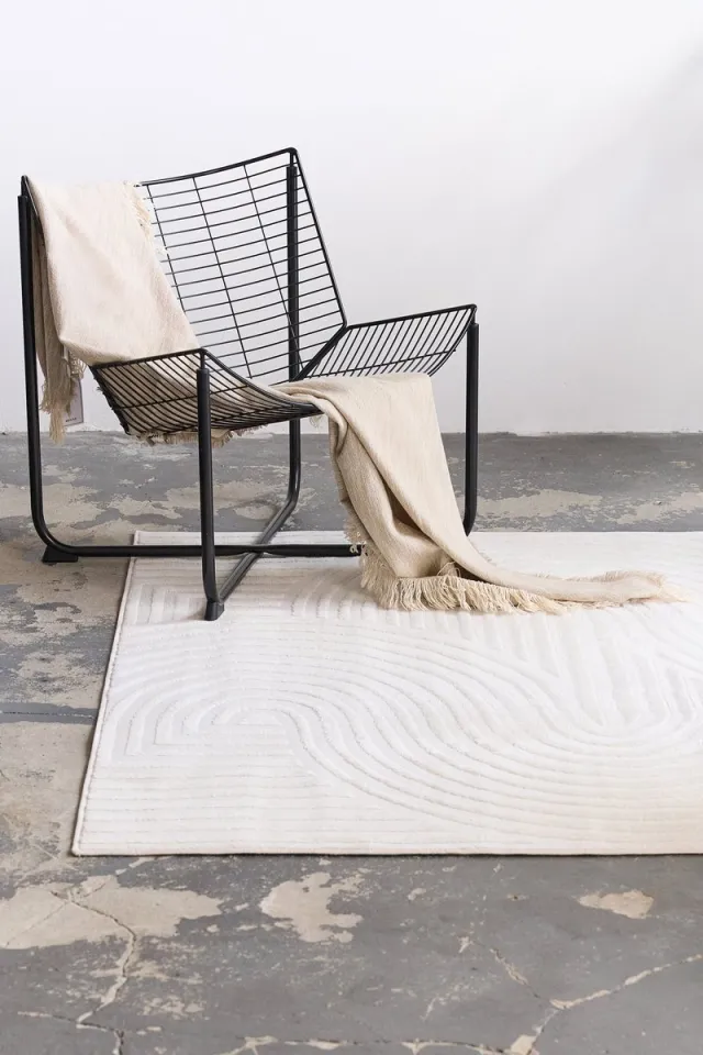 Tapiso Hygge Vierkant Vloerkleed Crème-Wit Laagpolig Kleed met Strepen, Cirkels & 3D Geometrisch Effect Skandi & Boho Modern Design Woonkamer Tapijt Slaapkamer OEKO-TEX Creme Wit1