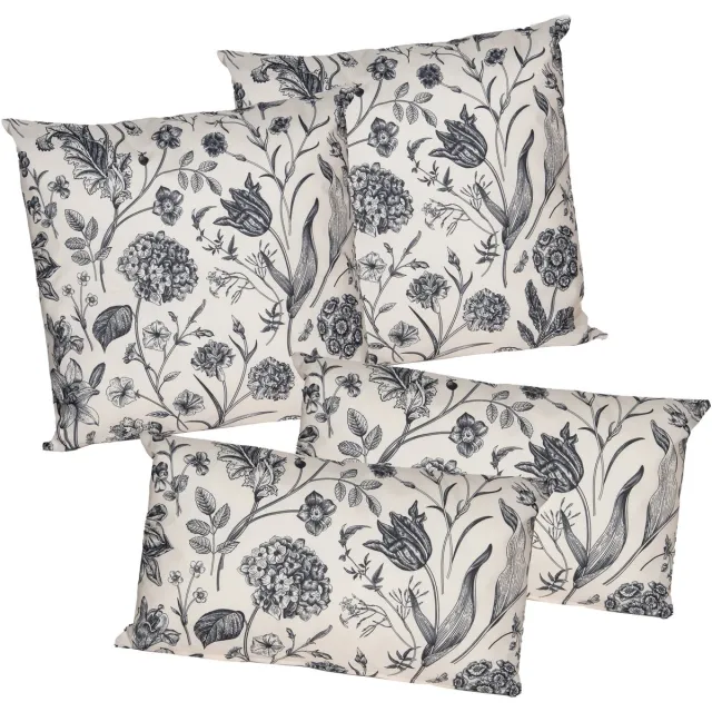 Anna's Collection Anna Collection Sierkussen set voor binnen/buiten - 4x stuks - vintage flowers - creme wit - tuinkussens
