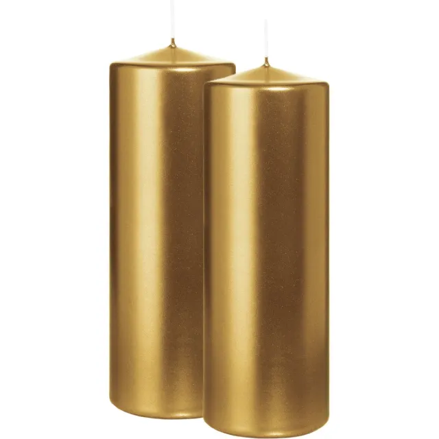 Wiedemann Cilinderkaars/stompkaars - 2x - metallic goud - 20 x 7 cm - 103 branduren - zuilkaarsen Goudkleurig