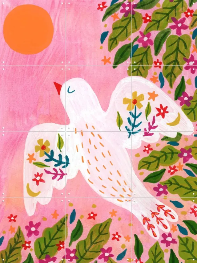 IXXI Vrij en Licht, Kirsten Blom Art & Illustration - 60 x 80 cm - Grote wanddecoratie en posters - Illustraties, Speels, Kleurrijk, Aquarel Roze