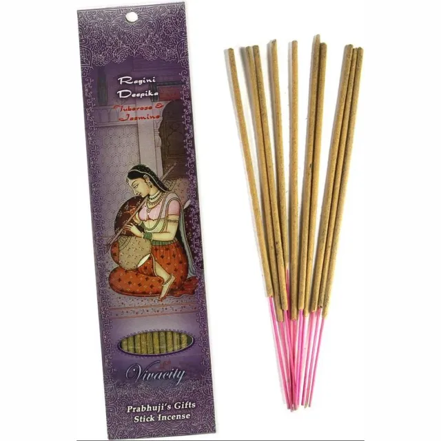 Prabhuji's Gifts Wierooksticks, handgerold, 'Ragini Deepika' met tuberoos en jasmijn (Levendigheid), 20 sticks Bruin