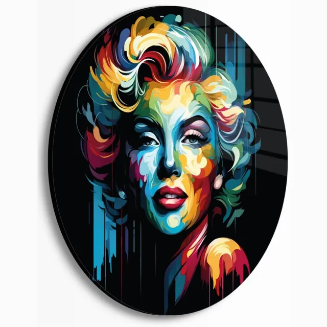 Myfinto Indoorart - Muurcirkel abstract Marilyn Plexiglas 90 cm - Wanddecoratie - Afbeelding op Plexiglas - Inclusief ophangplaat zwart, blauw, groen, rood, geel